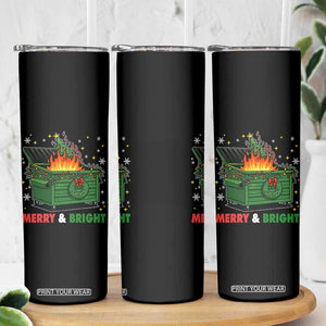 Funny Lil Dumpster Fire Christmas Skinny Tumbler Merry And Bright Xmas Tree TS11 Print Your Wear