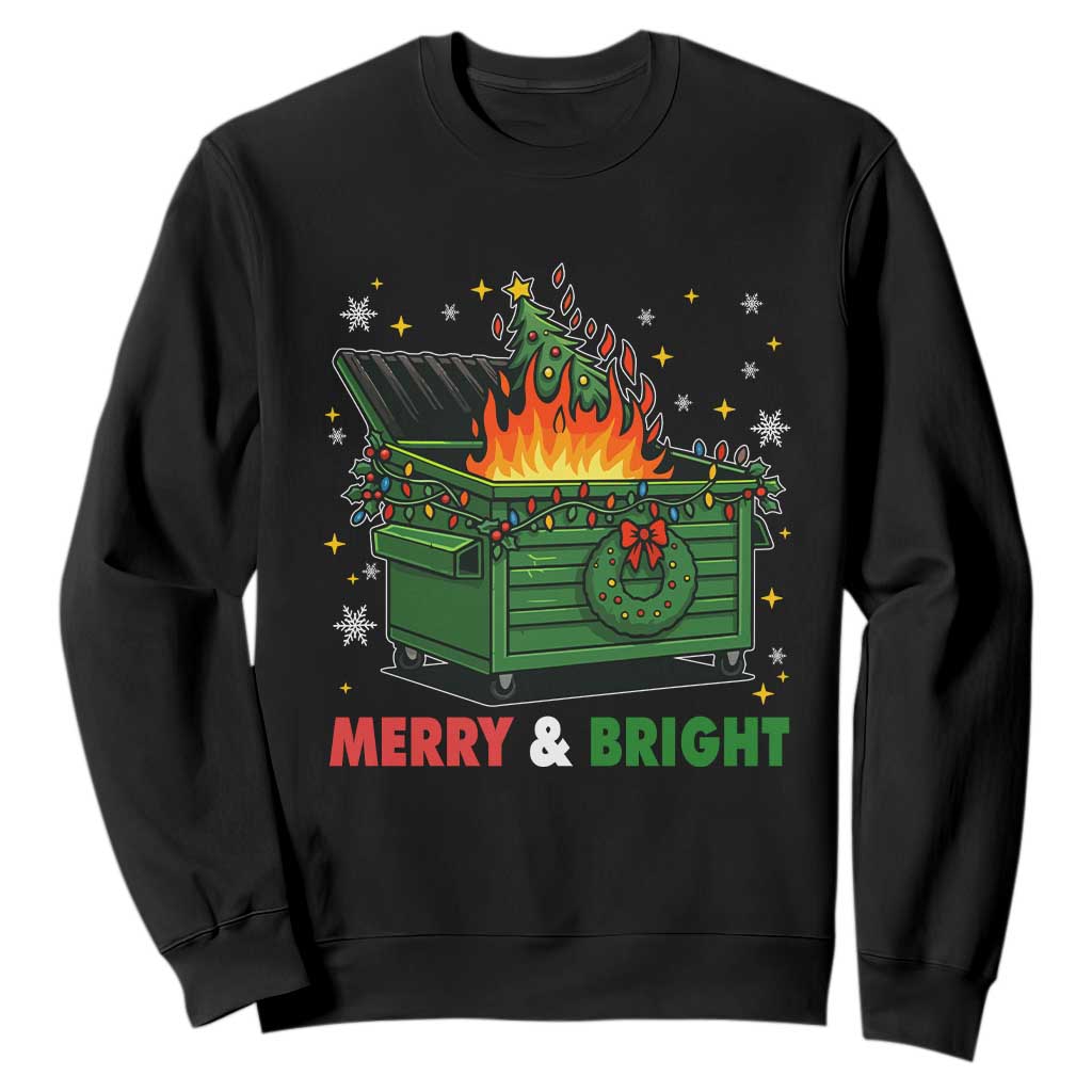 Funny Lil Dumpster Fire Christmas Sweatshirt Merry And Bright Xmas Tree TS11 Black Print Your Wear