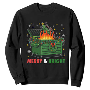 Funny Lil Dumpster Fire Christmas Sweatshirt Merry And Bright Xmas Tree TS11 Black Print Your Wear