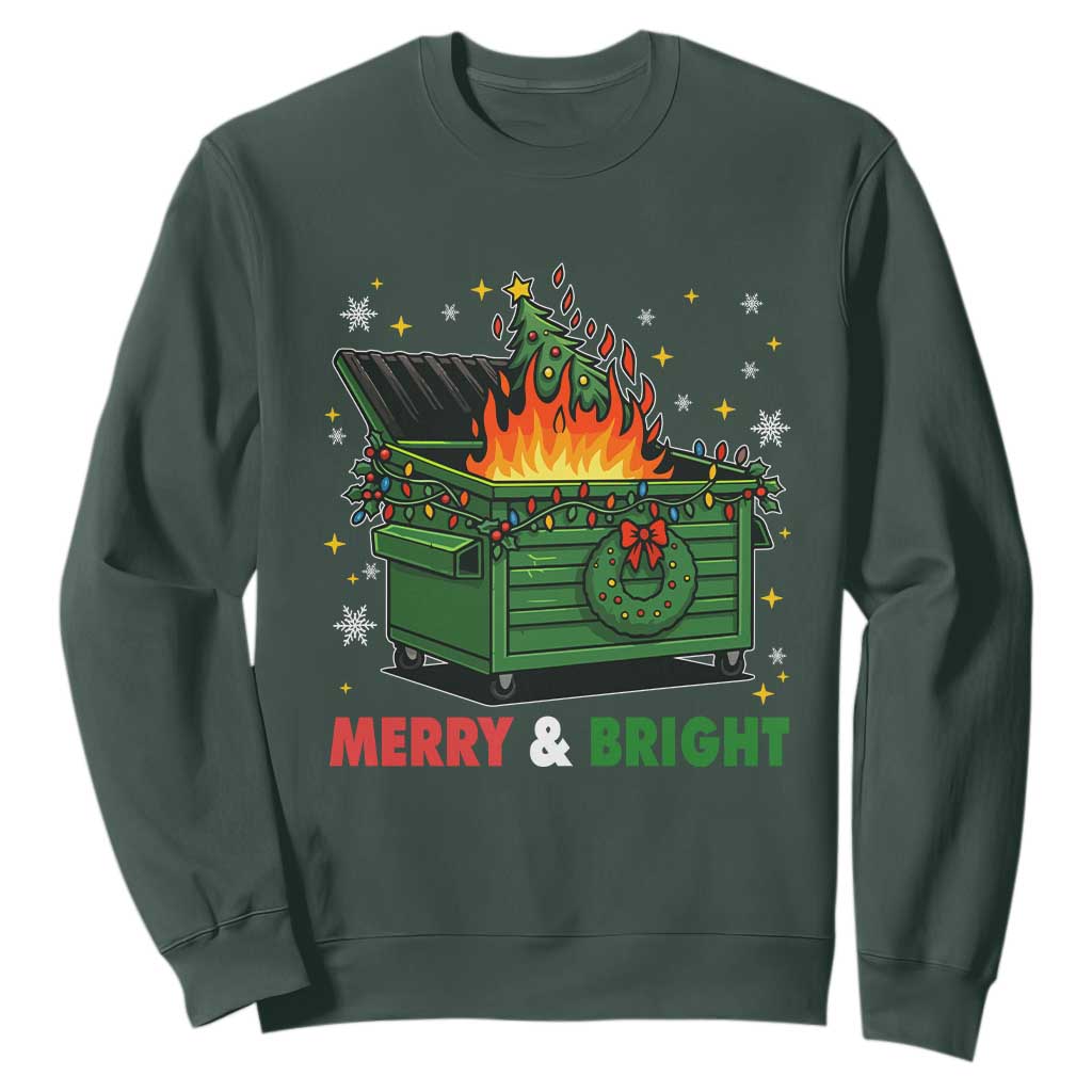 Funny Lil Dumpster Fire Christmas Sweatshirt Merry And Bright Xmas Tree TS11 Dark Forest Green Print Your Wear