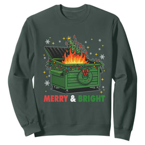 Funny Lil Dumpster Fire Christmas Sweatshirt Merry And Bright Xmas Tree TS11 Dark Forest Green Print Your Wear