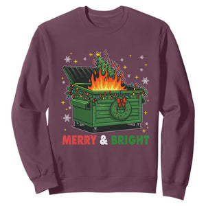 Funny Lil Dumpster Fire Christmas Sweatshirt Merry And Bright Xmas Tree TS11 Maroon Print Your Wear