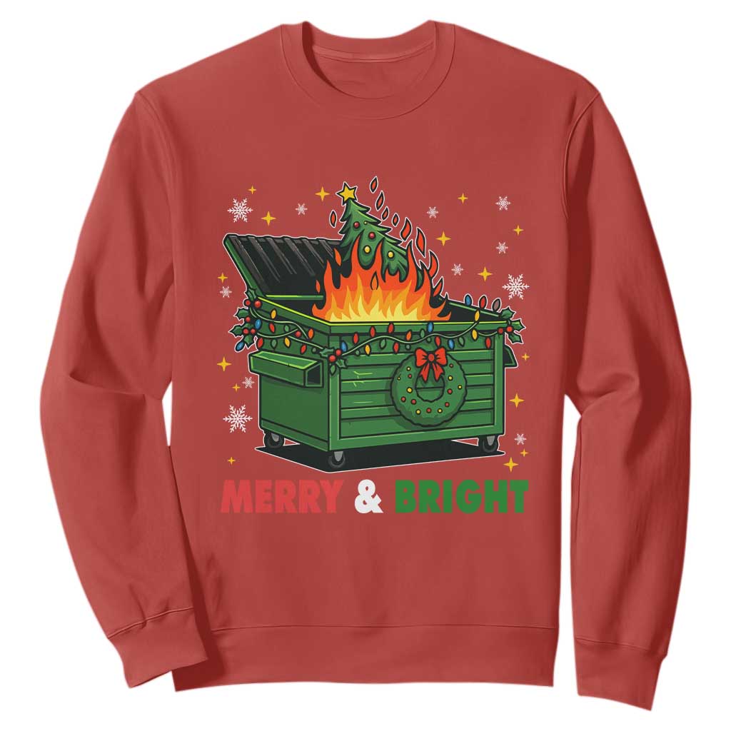 Funny Lil Dumpster Fire Christmas Sweatshirt Merry And Bright Xmas Tree TS11 Red Print Your Wear