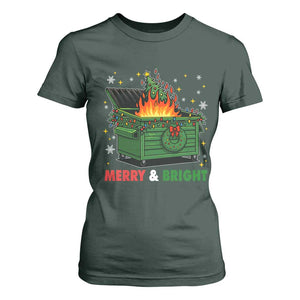 Funny Lil Dumpster Fire Christmas T Shirt For Women Merry And Bright Xmas Tree TS11 Dark Forest Green Print Your Wear