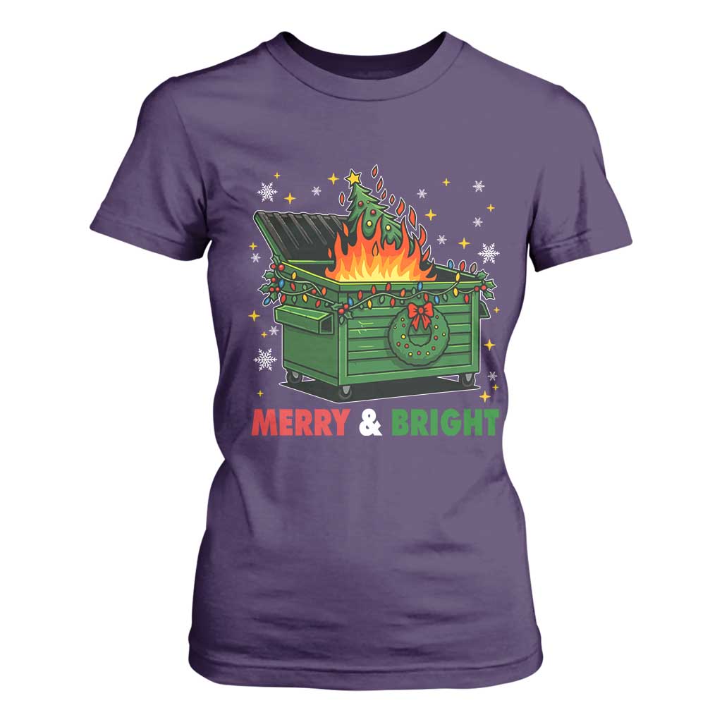 Funny Lil Dumpster Fire Christmas T Shirt For Women Merry And Bright Xmas Tree TS11 Purple Print Your Wear