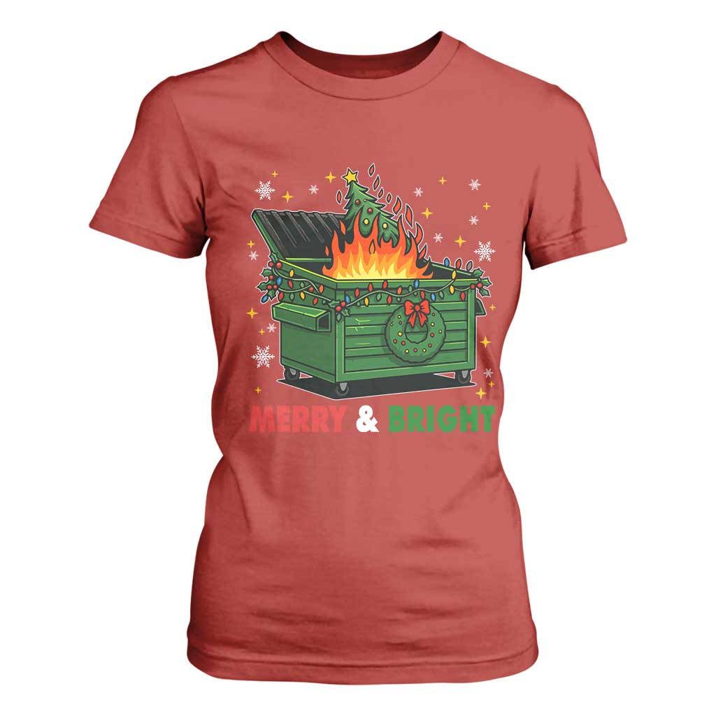 Funny Lil Dumpster Fire Christmas T Shirt For Women Merry And Bright Xmas Tree TS11 Red Print Your Wear