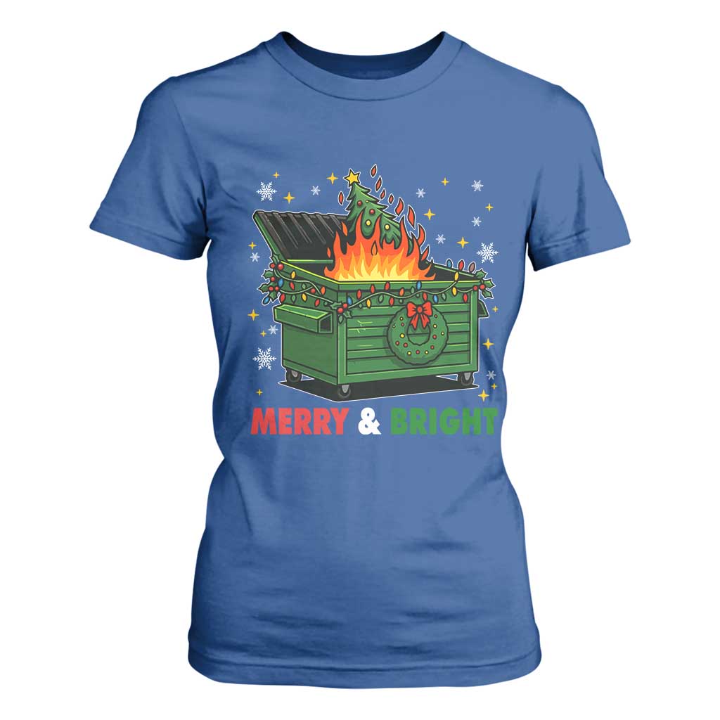 Funny Lil Dumpster Fire Christmas T Shirt For Women Merry And Bright Xmas Tree TS11 Royal Blue Print Your Wear