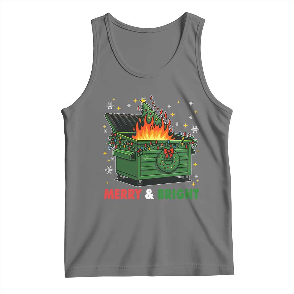 Funny Lil Dumpster Fire Christmas Tank Top Merry And Bright Xmas Tree TS11 Black Heather Print Your Wear
