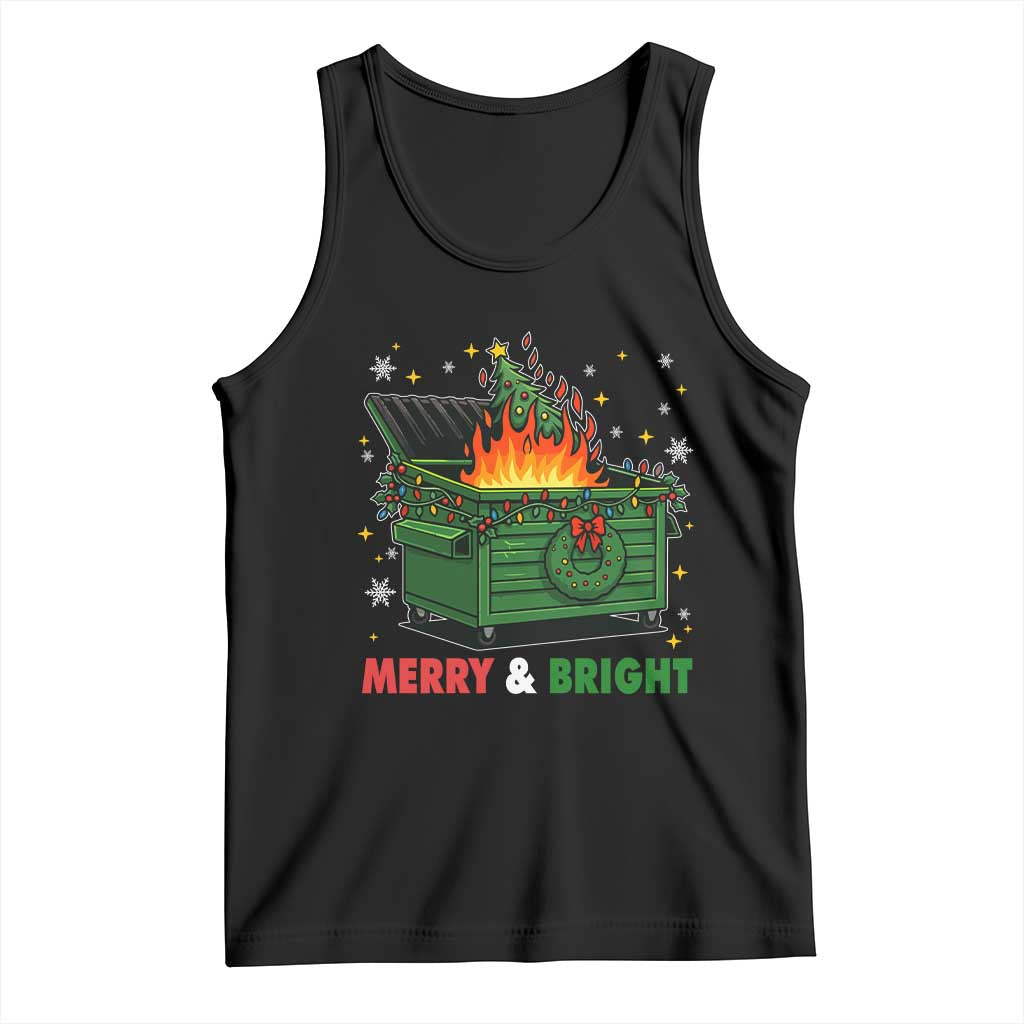 Funny Lil Dumpster Fire Christmas Tank Top Merry And Bright Xmas Tree TS11 Black Print Your Wear