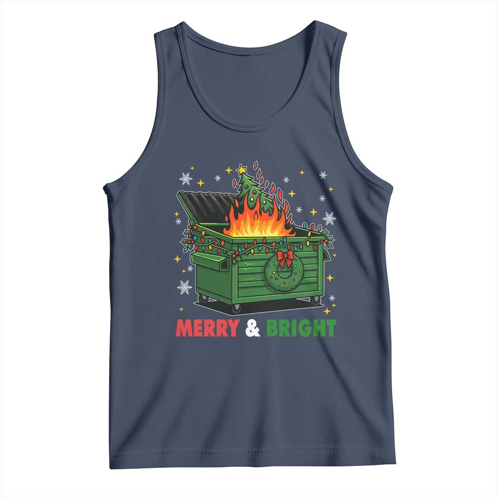 Funny Lil Dumpster Fire Christmas Tank Top Merry And Bright Xmas Tree TS11 Navy Print Your Wear
