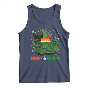 Funny Lil Dumpster Fire Christmas Tank Top Merry And Bright Xmas Tree TS11 Navy Print Your Wear