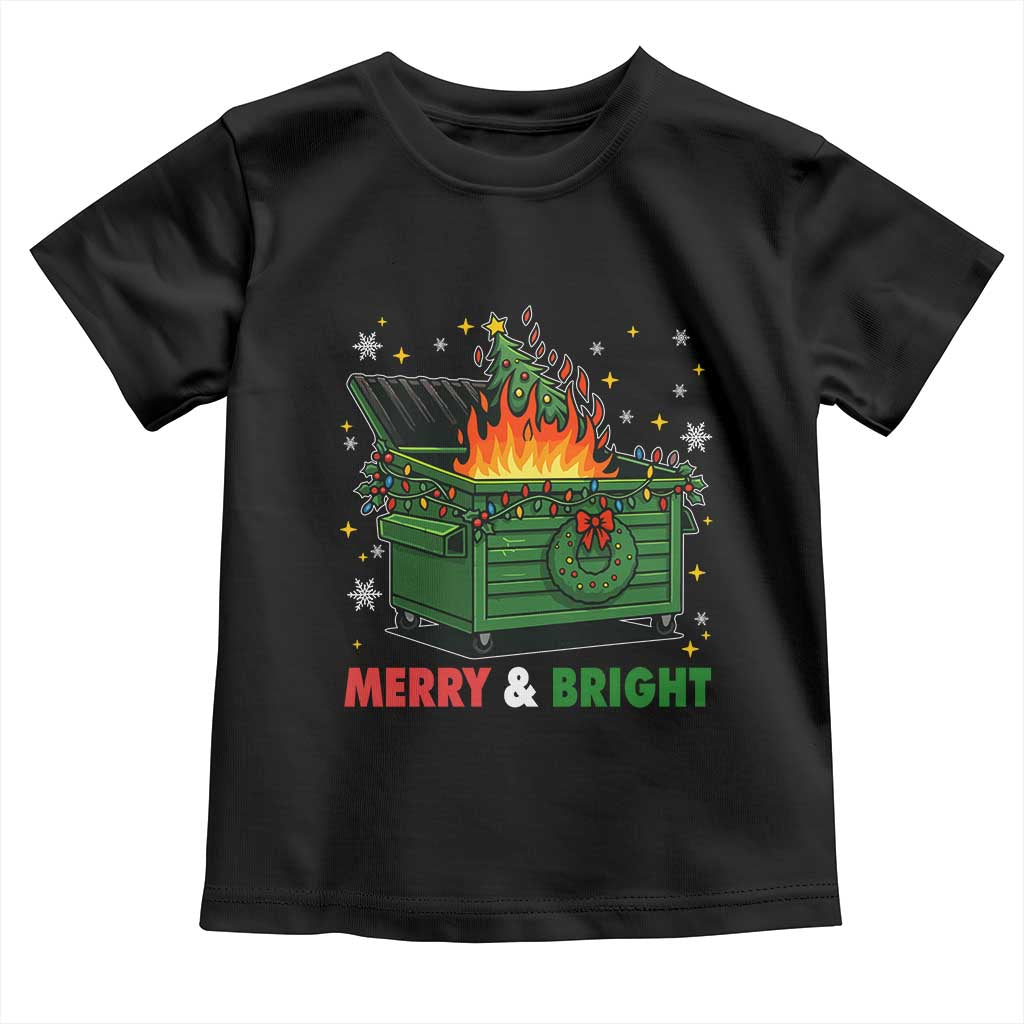 Funny Lil Dumpster Fire Christmas Toddler T Shirt Merry And Bright Xmas Tree TS11 Black Print Your Wear