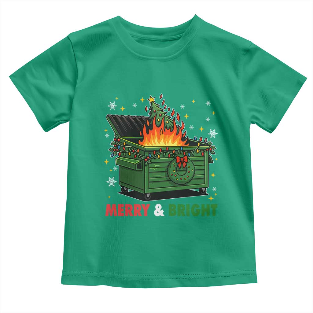 Funny Lil Dumpster Fire Christmas Toddler T Shirt Merry And Bright Xmas Tree TS11 Irish Green Print Your Wear