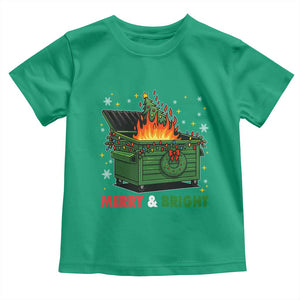 Funny Lil Dumpster Fire Christmas Toddler T Shirt Merry And Bright Xmas Tree TS11 Irish Green Print Your Wear