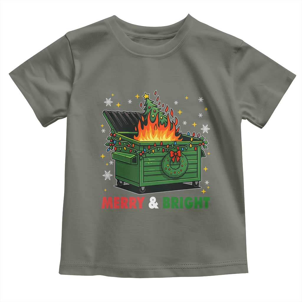 Funny Lil Dumpster Fire Christmas Toddler T Shirt Merry And Bright Xmas Tree TS11 Military Green Print Your Wear