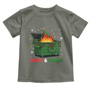 Funny Lil Dumpster Fire Christmas Toddler T Shirt Merry And Bright Xmas Tree TS11 Military Green Print Your Wear