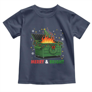 Funny Lil Dumpster Fire Christmas Toddler T Shirt Merry And Bright Xmas Tree TS11 Navy Print Your Wear