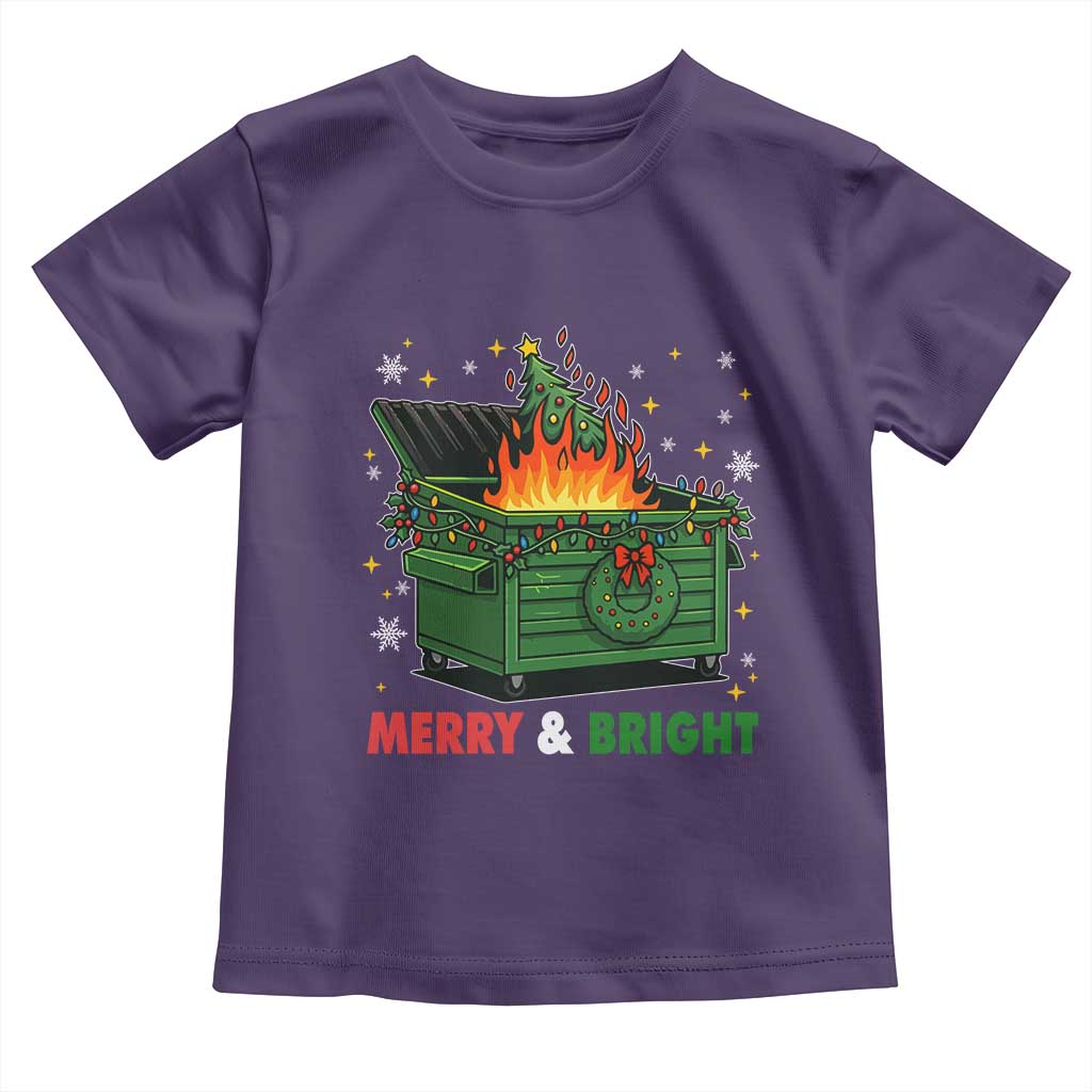 Funny Lil Dumpster Fire Christmas Toddler T Shirt Merry And Bright Xmas Tree TS11 Purple Print Your Wear