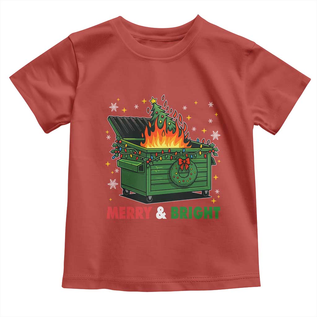Funny Lil Dumpster Fire Christmas Toddler T Shirt Merry And Bright Xmas Tree TS11 Red Print Your Wear