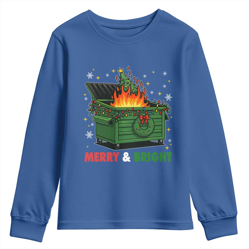 Funny Lil Dumpster Fire Christmas Youth Sweatshirt Merry And Bright Xmas Tree TS11 Royal Blue Print Your Wear