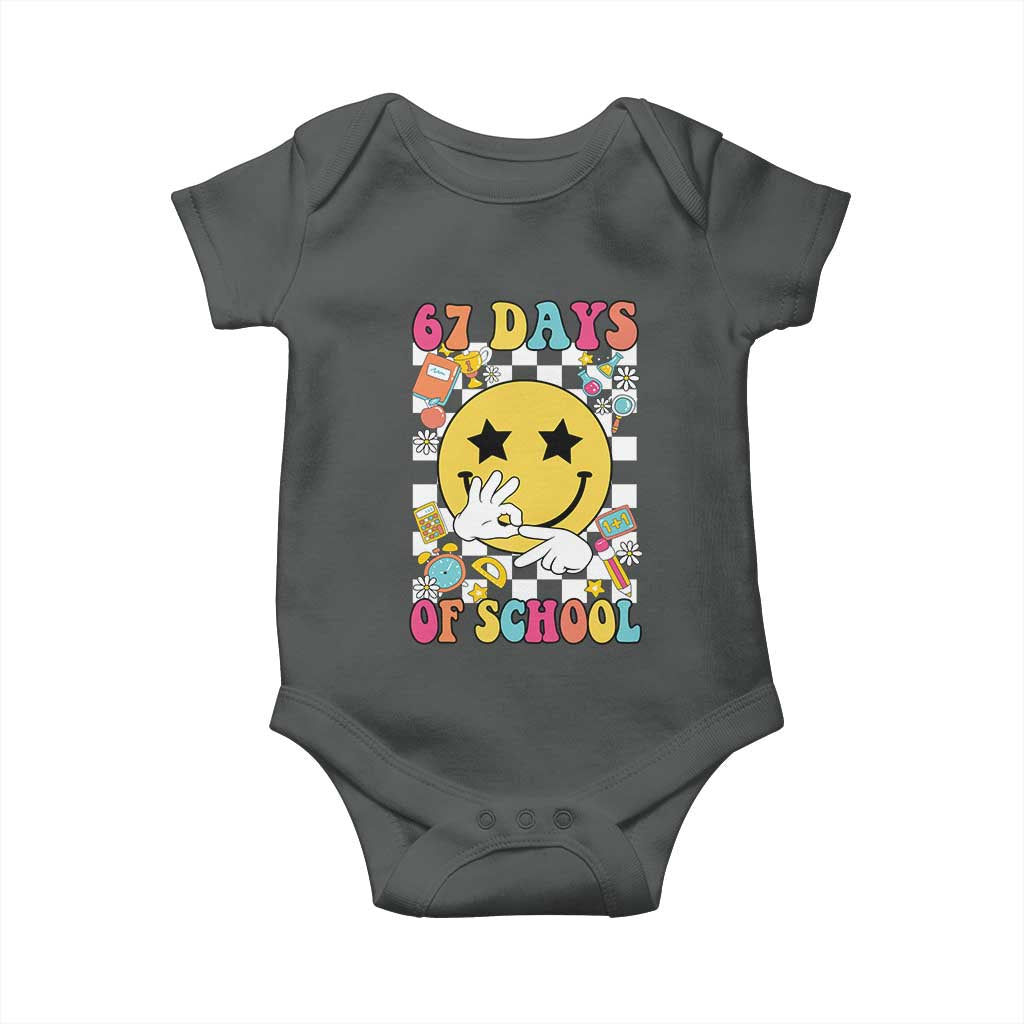 67 Days Of School Baby Onesie Six Seven Meme Student Teacher TS11 Dark Heather Print Your Wear