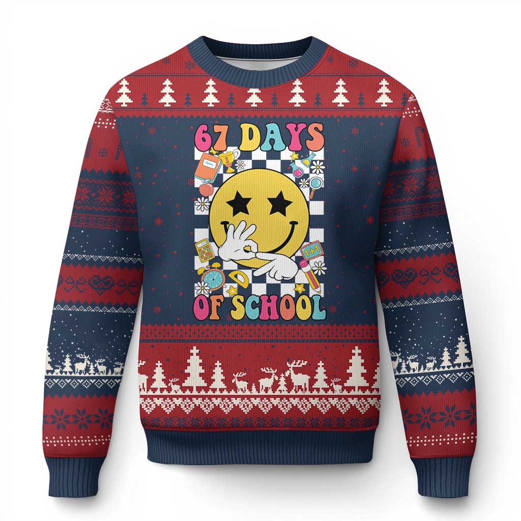 67 Days Of School Ugly Christmas Sweater Six Seven Meme Student Teacher TS11 Navy Red Print Your Wear