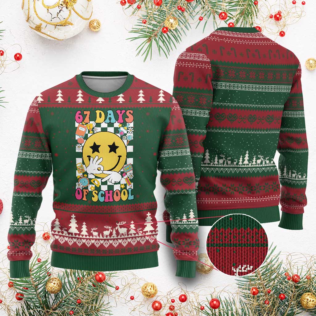 67 Days Of School Ugly Christmas Sweater Six Seven Meme Student Teacher TS11 Red Green Print Your Wear