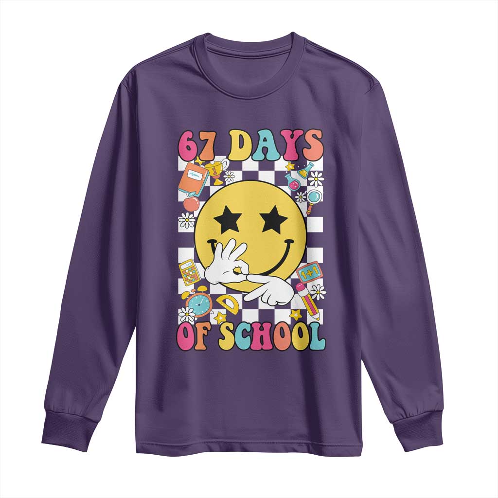 67 Days Of School Long Sleeve Shirt Six Seven Meme Student Teacher TS11 Purple Print Your Wear