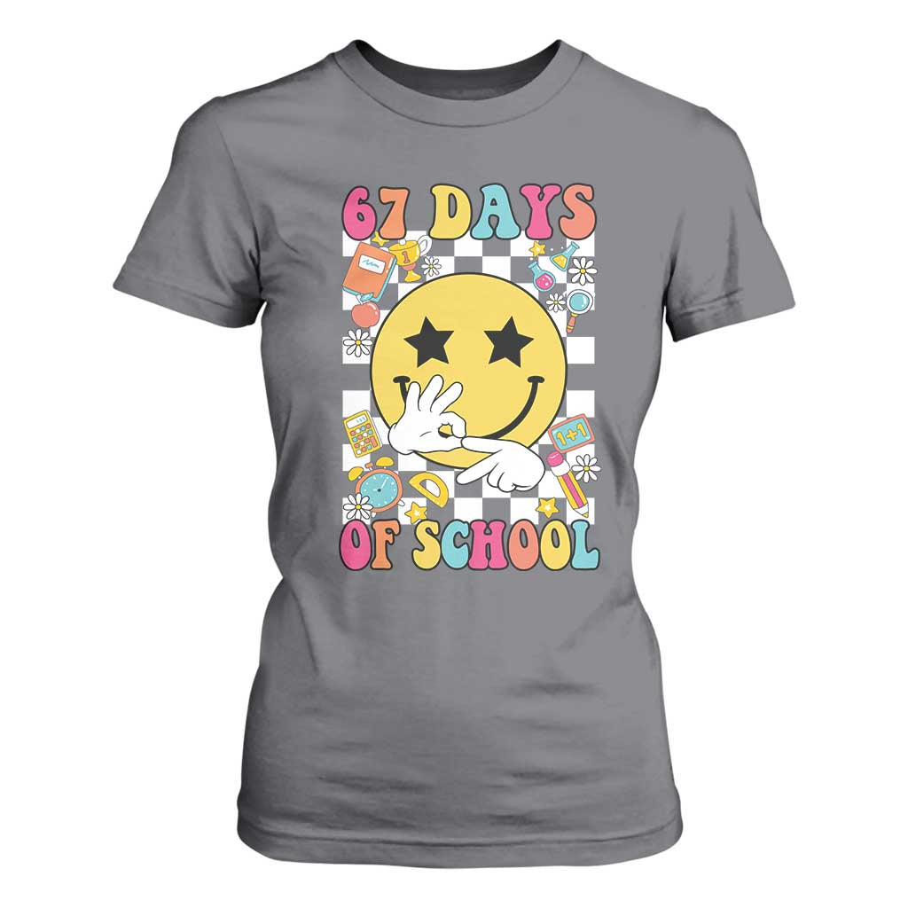 67 Days Of School T Shirt For Women Six Seven Meme Student Teacher TS11 Charcoal Print Your Wear