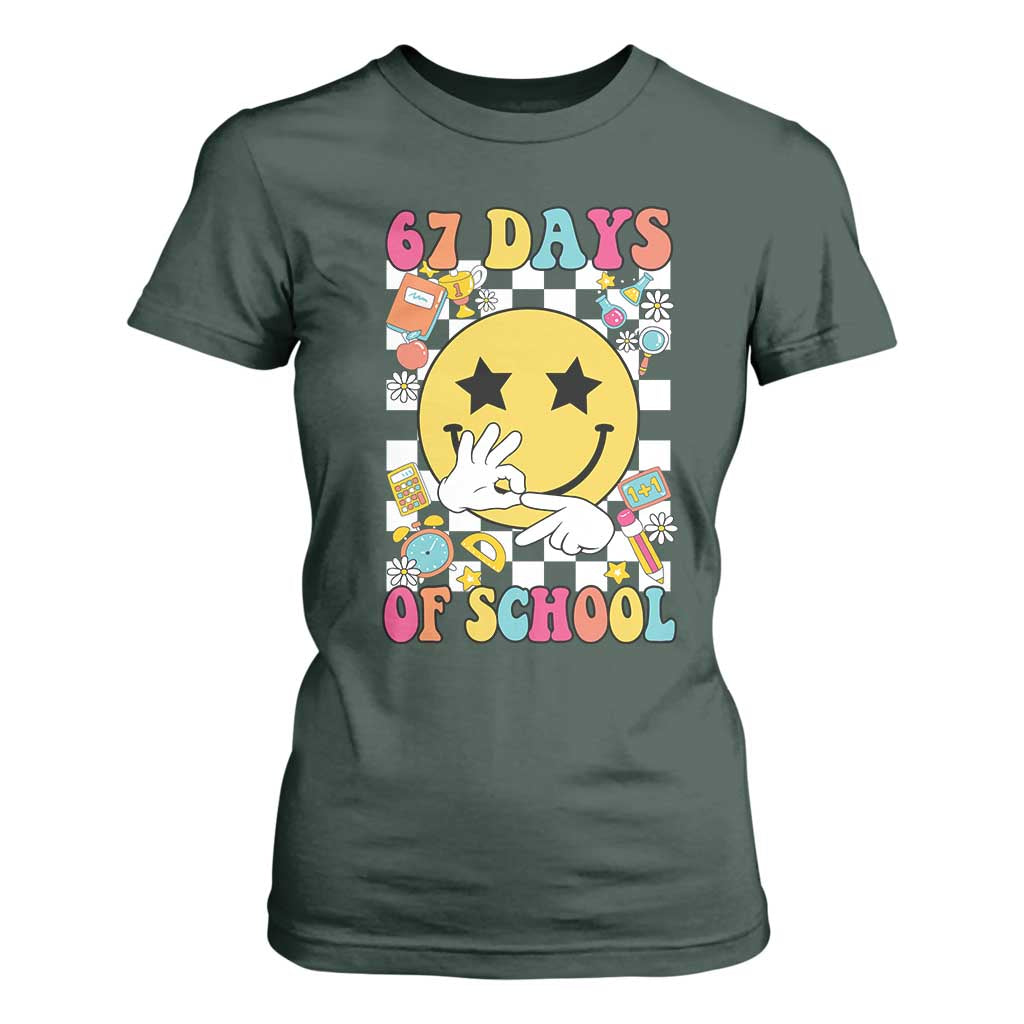67 Days Of School T Shirt For Women Six Seven Meme Student Teacher TS11 Dark Forest Green Print Your Wear