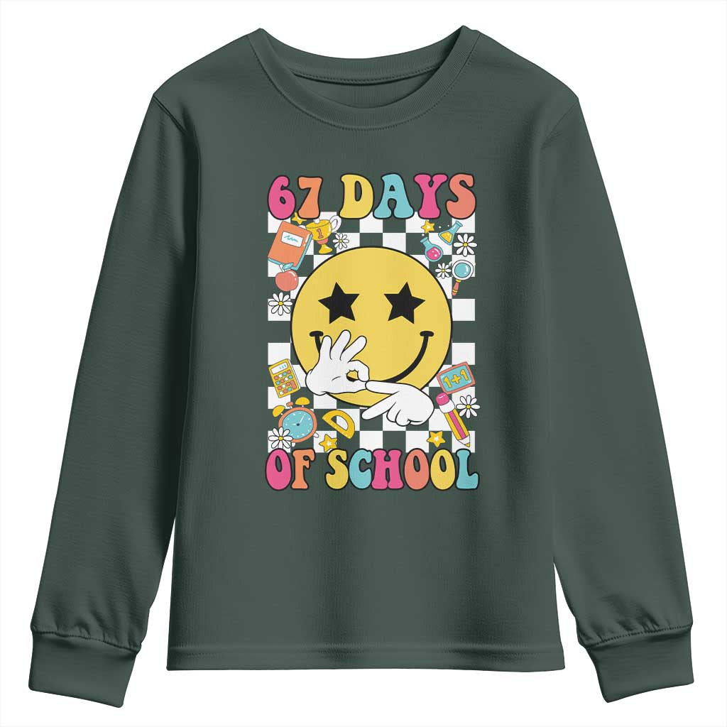 67 Days Of School Youth Sweatshirt Six Seven Meme Student Teacher TS11 Dark Forest Green Print Your Wear