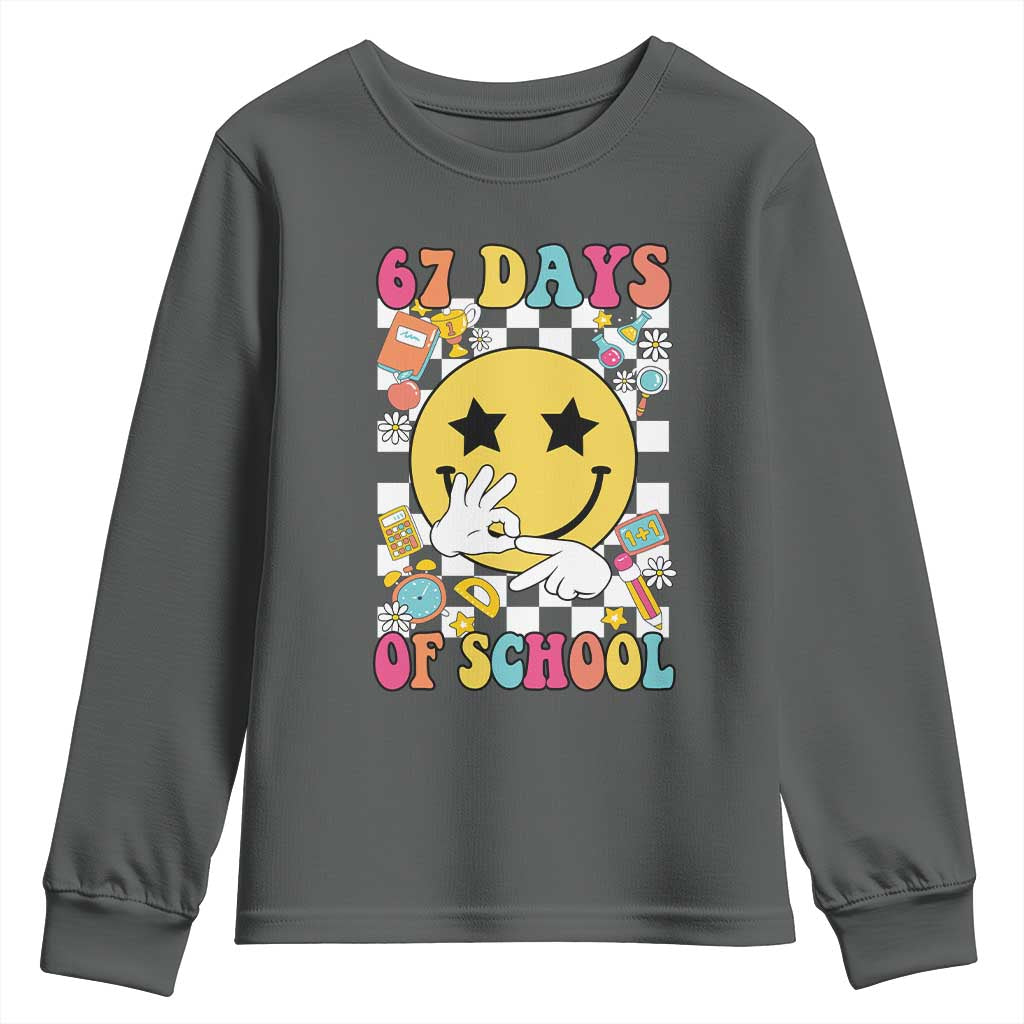 67 Days Of School Youth Sweatshirt Six Seven Meme Student Teacher TS11 Dark Heather Print Your Wear