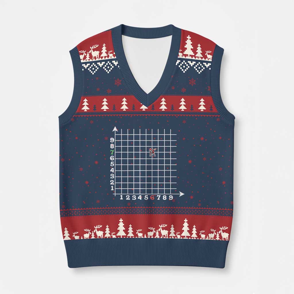 Funny 67 Math Coordinates Xmas V-Neck Knit Sweater Vest Dabbing Santa Teacher Student Six Seven Meme TS11 Navy Red Print Your Wear
