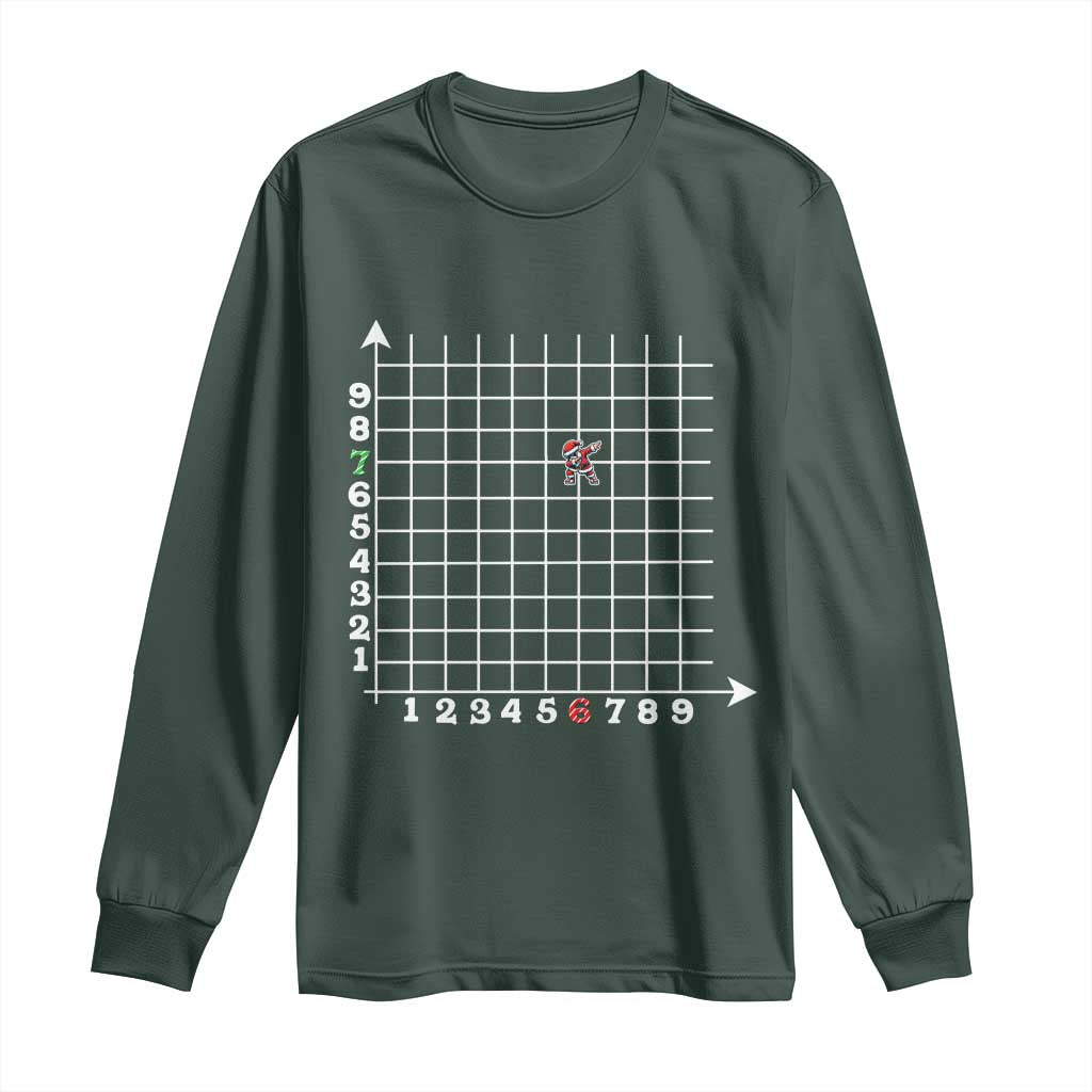 Funny 67 Math Coordinates Christmas Long Sleeve Shirt Dabbing Santa Teacher Student Six Seven Meme TS11 Dark Forest Green Print Your Wear
