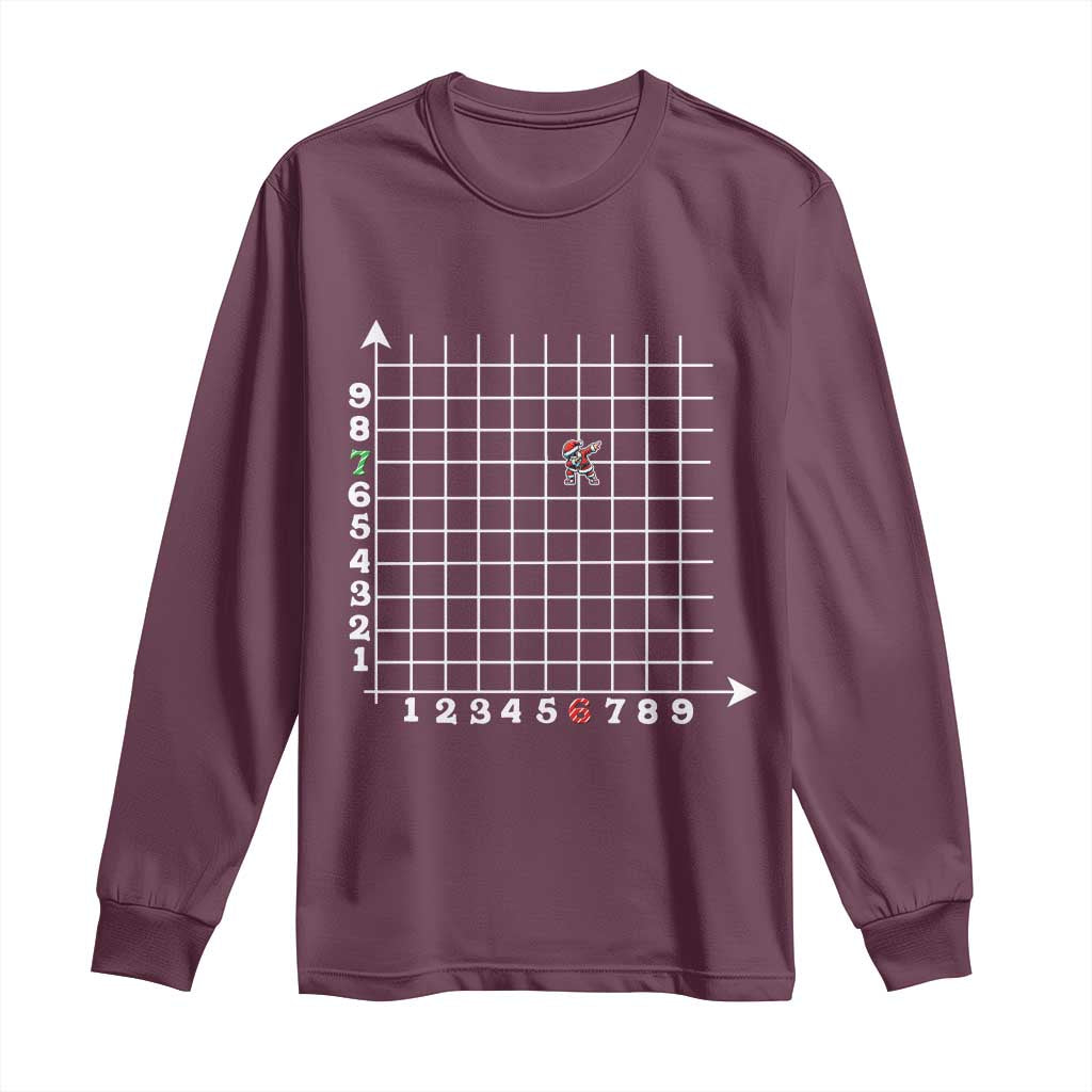 Funny 67 Math Coordinates Christmas Long Sleeve Shirt Dabbing Santa Teacher Student Six Seven Meme TS11 Maroon Print Your Wear