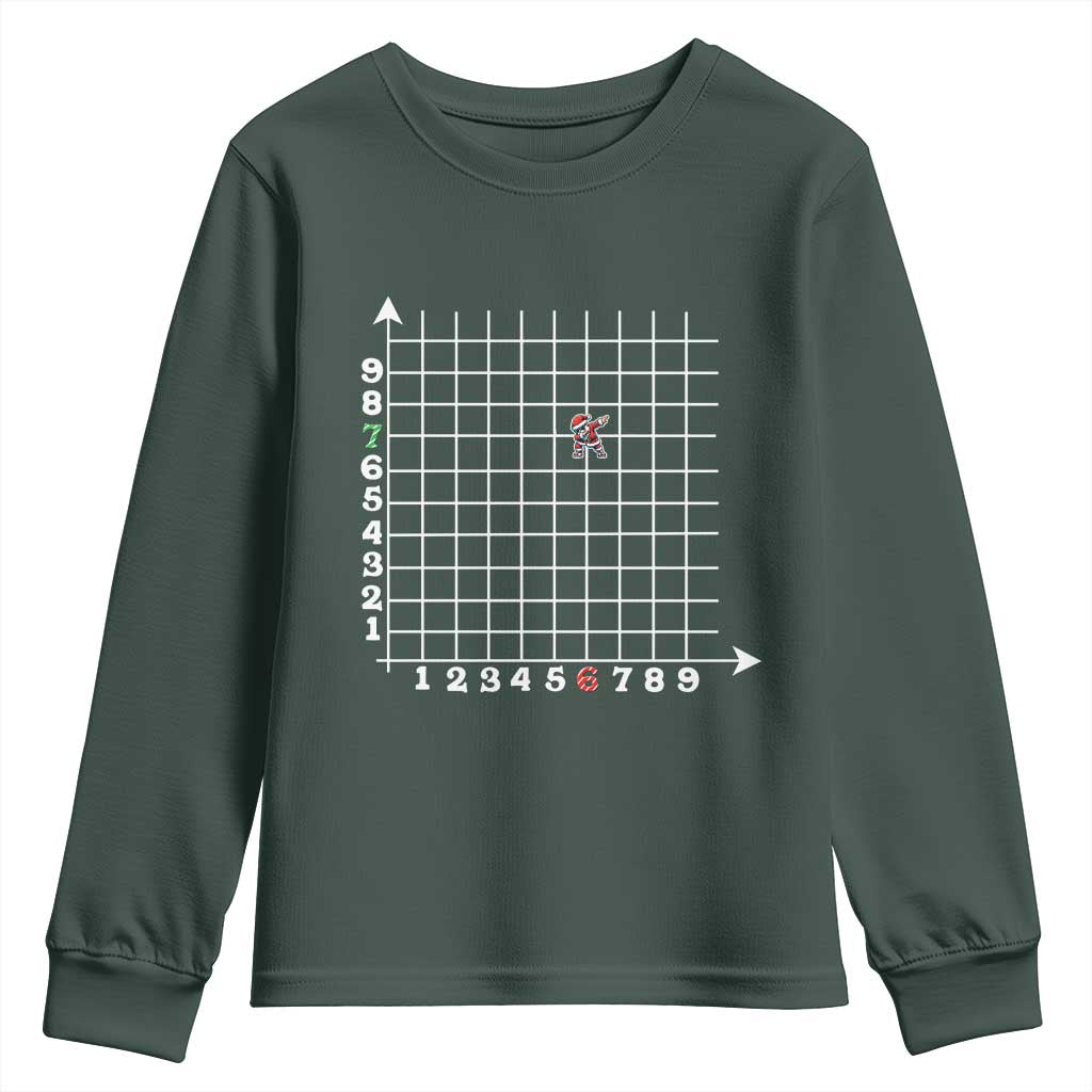 Funny 67 Math Coordinates Christmas Youth Sweatshirt Dabbing Santa Teacher Student Six Seven Meme TS11 Dark Forest Green Print Your Wear