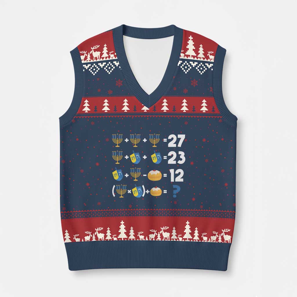 Funny Hanukkah 67 Math V-Neck Knit Sweater Vest Teacher Chanukah Six Seven Meme TS11 Navy Red Print Your Wear