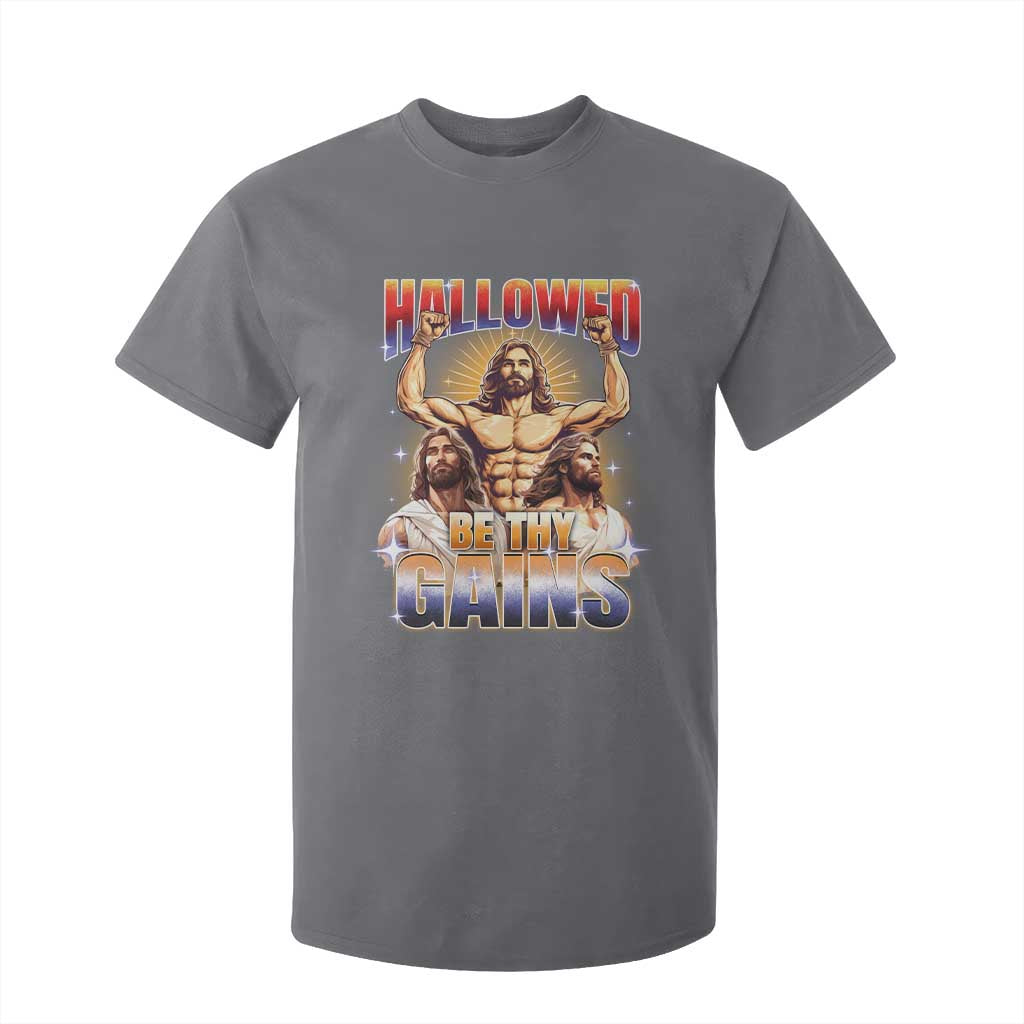 Funny Muscle Jesus Workout T Shirt For Kid Hallowed Be Thy Gains Weightlifting Humor TS11 Charcoal Print Your Wear