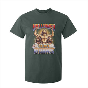 Funny Muscle Jesus Workout T Shirt For Kid Hallowed Be Thy Gains Weightlifting Humor TS11 Dark Forest Green Print Your Wear