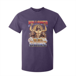 Funny Muscle Jesus Workout T Shirt For Kid Hallowed Be Thy Gains Weightlifting Humor TS11 Purple Print Your Wear