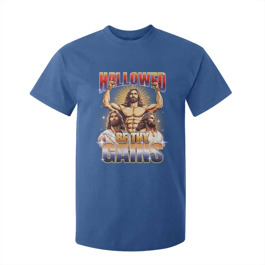 Funny Muscle Jesus Workout T Shirt For Kid Hallowed Be Thy Gains Weightlifting Humor TS11 Royal Blue Print Your Wear