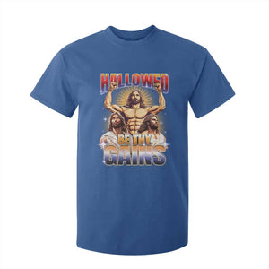 Funny Muscle Jesus Workout T Shirt For Kid Hallowed Be Thy Gains Weightlifting Humor TS11 Royal Blue Print Your Wear