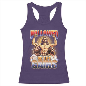 Funny Muscle Jesus Workout Racerback Tank Top Hallowed Be Thy Gains Weightlifting Humor TS11 Purple Print Your Wear
