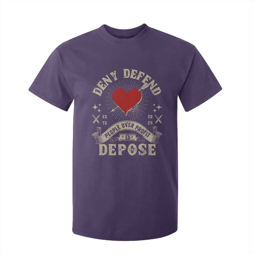 Deny Defend Depose People Over Profit T Shirt For Kid Vintage Heart Bullet TS11 Purple Print Your Wear