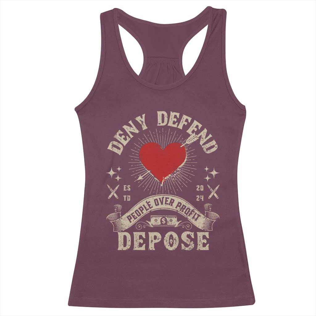 Deny Defend Depose People Over Profit Racerback Tank Top Vintage Heart Bullet TS11 Maroon Print Your Wear