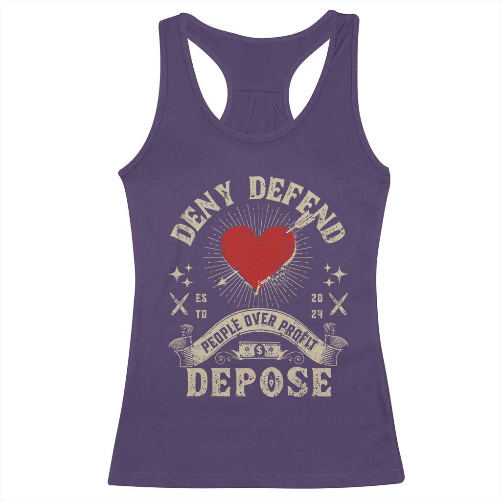 Deny Defend Depose People Over Profit Racerback Tank Top Vintage Heart Bullet TS11 Purple Print Your Wear