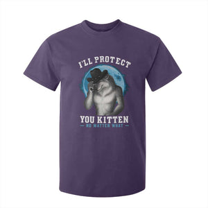 Funny I'll Protect You Kitten No Matter What T Shirt For Kid Alpha Wolf Oddly Specific Meme TS11 Purple Print Your Wear