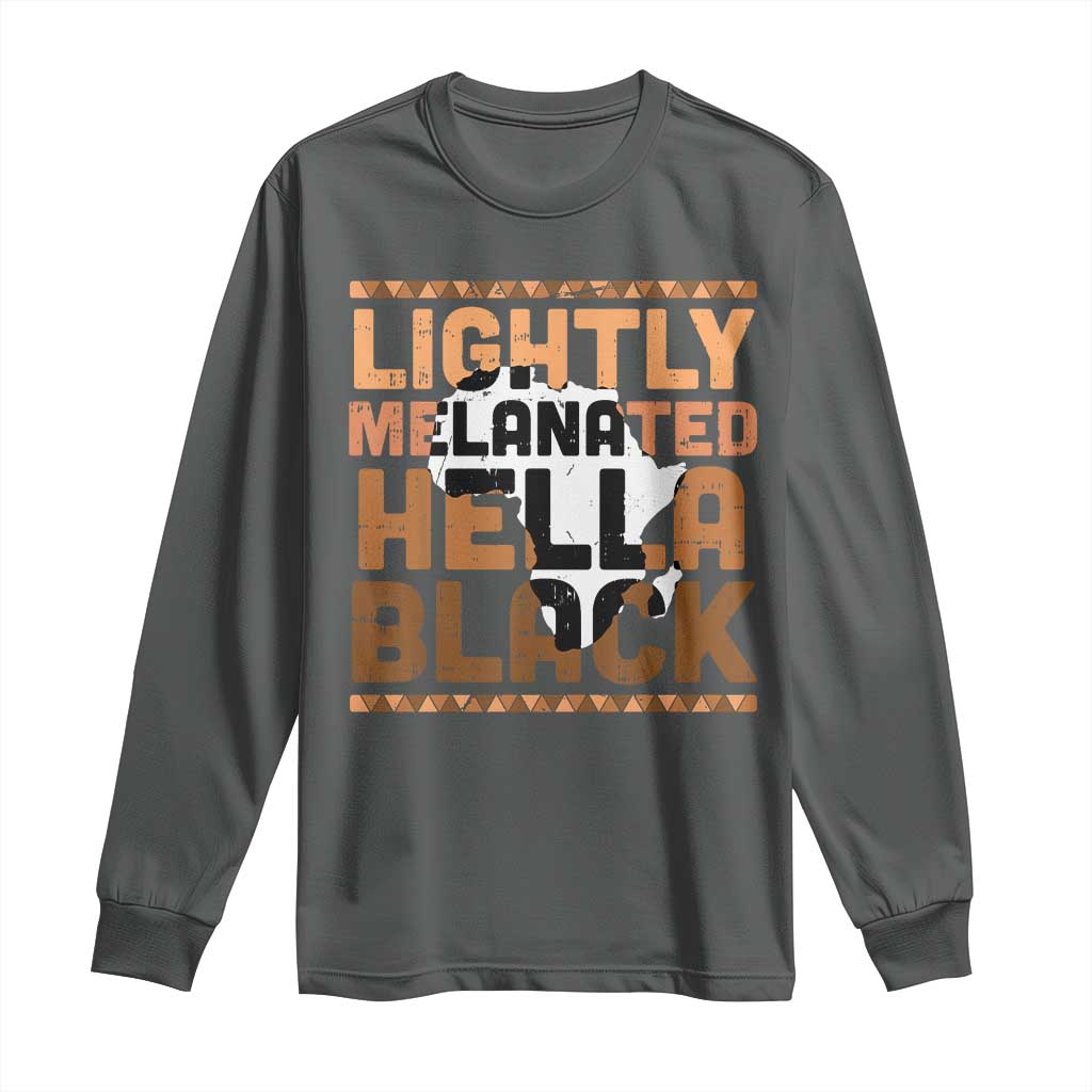 Lightly Melanated Hella Black Long Sleeve Shirt Melanin African Pride Map Black History TS11 Dark Heather Print Your Wear