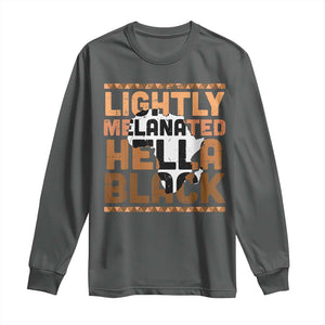 Lightly Melanated Hella Black Long Sleeve Shirt Melanin African Pride Map Black History TS11 Dark Heather Print Your Wear