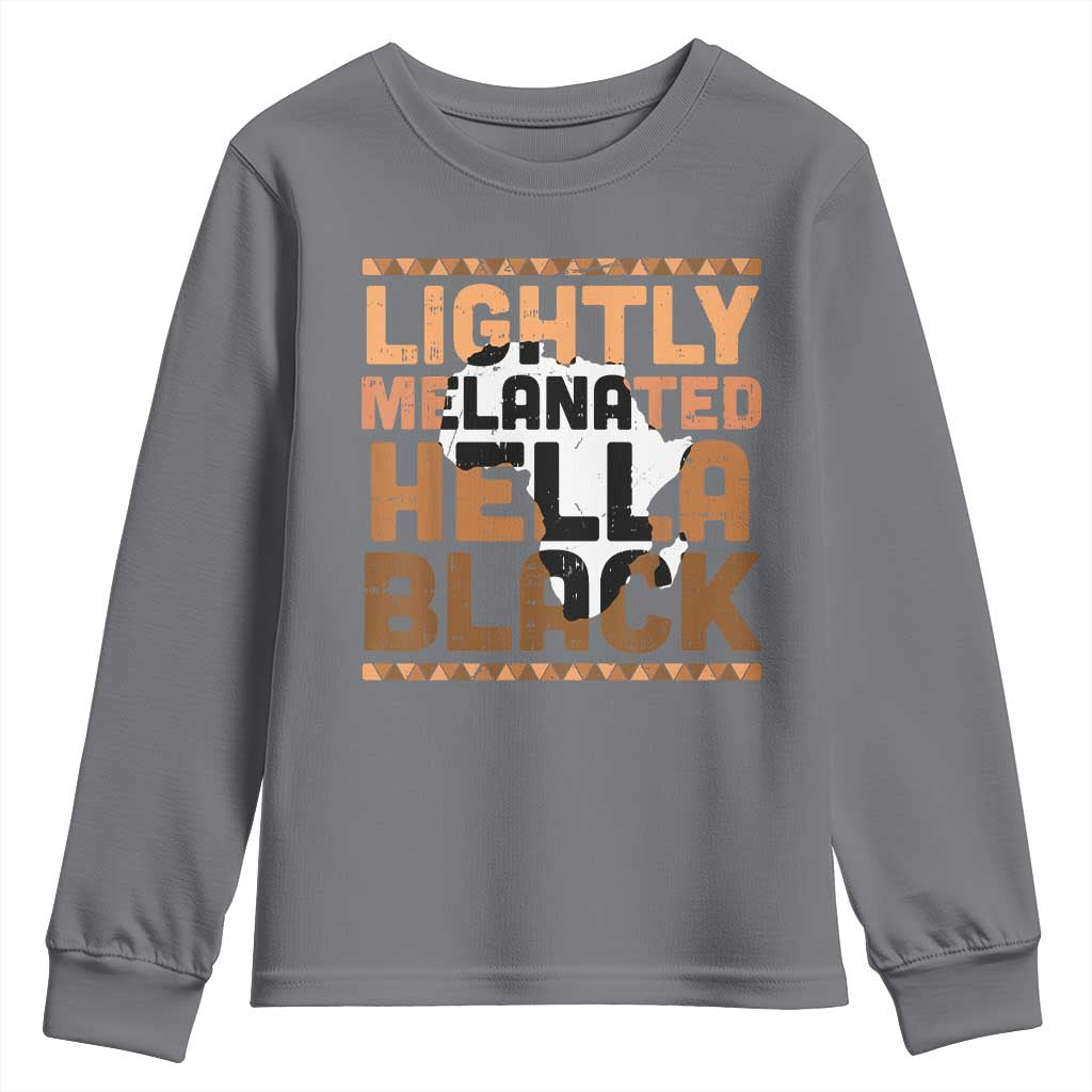 Lightly Melanated Hella Black Youth Sweatshirt Melanin African Pride Map Black History TS11 Charcoal Print Your Wear